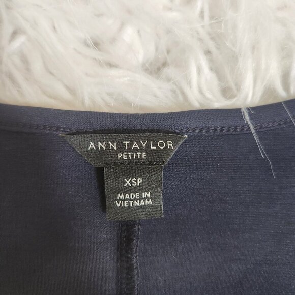 Ann Taylor V Neck Ruffle Flutter Sleeve Midi Maxi Dress Size XS Petite Navy Blue - Picture 6 of 12